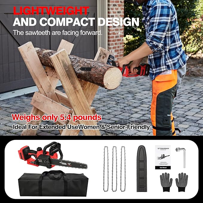 Brushless Electric Chainsaw 12" Cordless Tool Only for Milwaukee M18 18V Battery with Auto Oiler & Security Lock, for Tree Saw Trimming and Branch Wood Cutting (Tool Only)