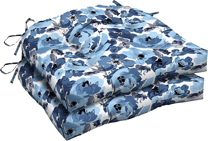Arden Indoor/Outdoor Rocking Chair Or Wicker Chair Cushion, 2-Pack, 20 x 18, Water Repellent, Rain Proof, Fade Resistant Cushion for Rocking Or Rounded Back Chair Blue Garden Floral