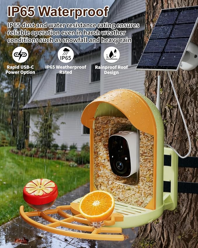 Bird Feeder with Camera, 2K HD Camera Birds Feeder with AI Recognition, Solar Powered Birdfeeder Cam with Night Vision, IP65 Outdoor Backyard Birds Watching, Gift for Bird Lovers – Light Green