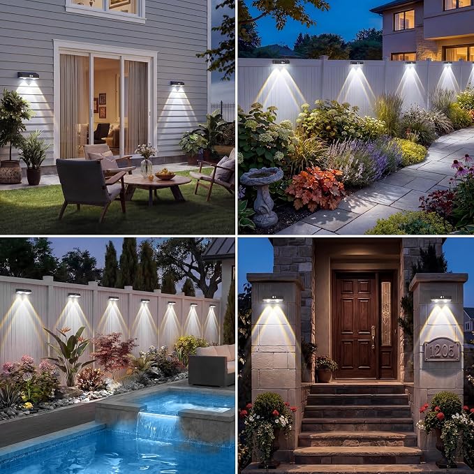 kolpop 4 Pack Solar Fence Lights Outdoor with 3 Modes Motion Sensor,IP65 Waterproof,1200mAh 60LM Bright LED Solar Lights for Fence,Patio,Backyard,Wall,Nighttime,Party(Cool White)