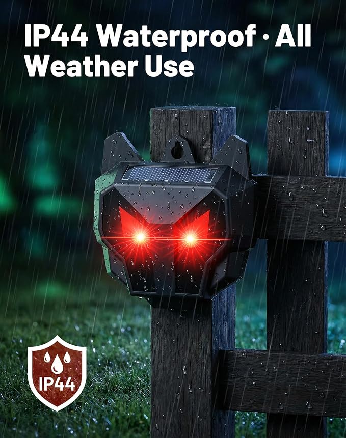 2 Pack Solar Nocturnal Animal Repeller with Dual Red LED Lights, Humane Coyote Deterrent for Fox Raccoon Skunk Deer, Waterproof Predator Lights for Chicken Coop, Farm & Garden (2, Black)