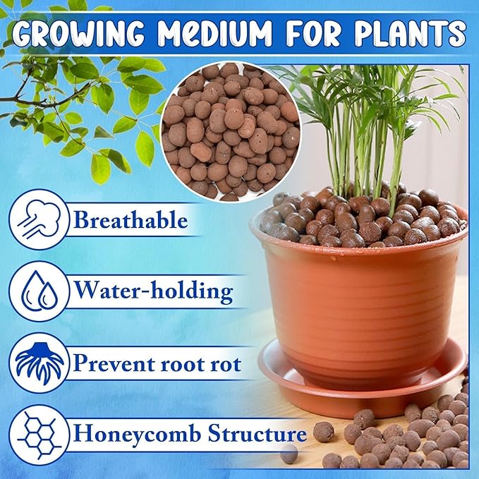ZeeDix 14 LBS Leca Clay Pebbles for Plants, 4mm-16mm Expanded Leca Balls for Hydroponics Natural Indoor Plant Growing Media for Orchids, Terrariums & Potting Mixes