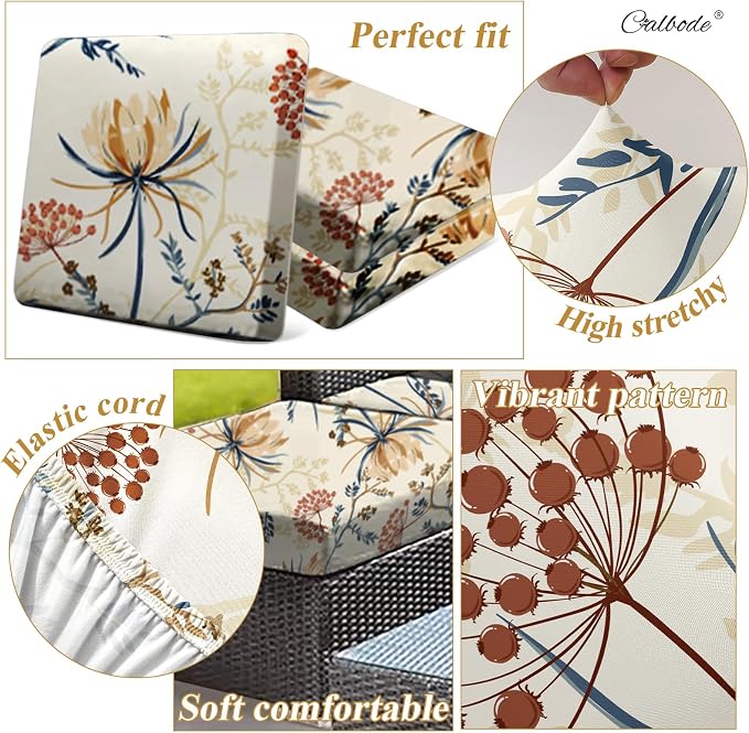 CALBODE 8PACK Outdoor Sofa Seat Cushion Covers, Floral Printed Stretch Polyester Elastic Detachable Half-Pack Sofa Cover, for Patio Terrace Garden Sofa Seat Cushion Cover