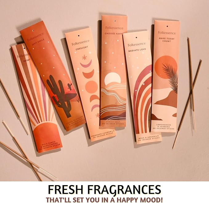 Folkulture Incense Sticks (120 Sticks) | Set of 6 Premium Incense for Graduation Gifts, Meditation, Aromatherapy | No Charcoal, Non Toxic, 45 Mins, Long Burning Palo Santo,Sandalwood Insence-Sticks
