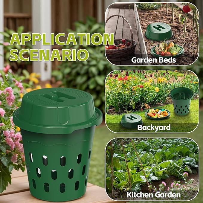 Inground Worm Composter, 2-Pack 8L (2.11Gal) Warm Farm, Outdoor Worm Compost Bin for Garden Beds & Home Use, Vermicomposting Bin for Beginners (9.5x9.5x10.8Inch), Green