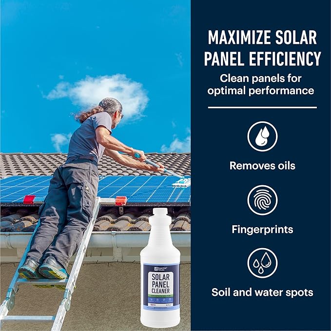 Essential Values Solar Panel Cleaner - Neutral PH Streak-Free Wet Cleaning Solution - Ideal for Roof Tile & Solar Panels - Super Concentrated Fragrance-Free & No Colourants