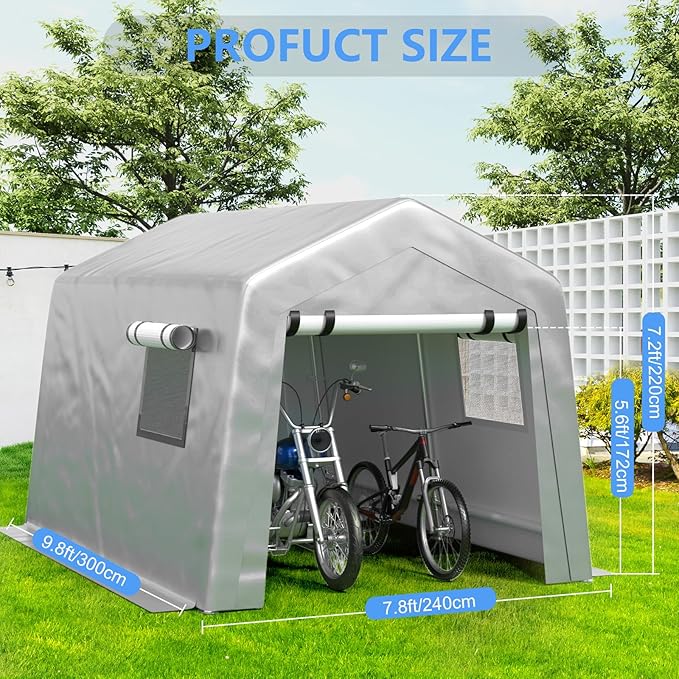 Jocoevol 8x10 ft Carport Heavy Duty Tent with Roll-up Windows, Portable Garage with Galvanized Steel Tubes, Car Canopy All-Season Tarp for Car Boat Truck Motorcycle