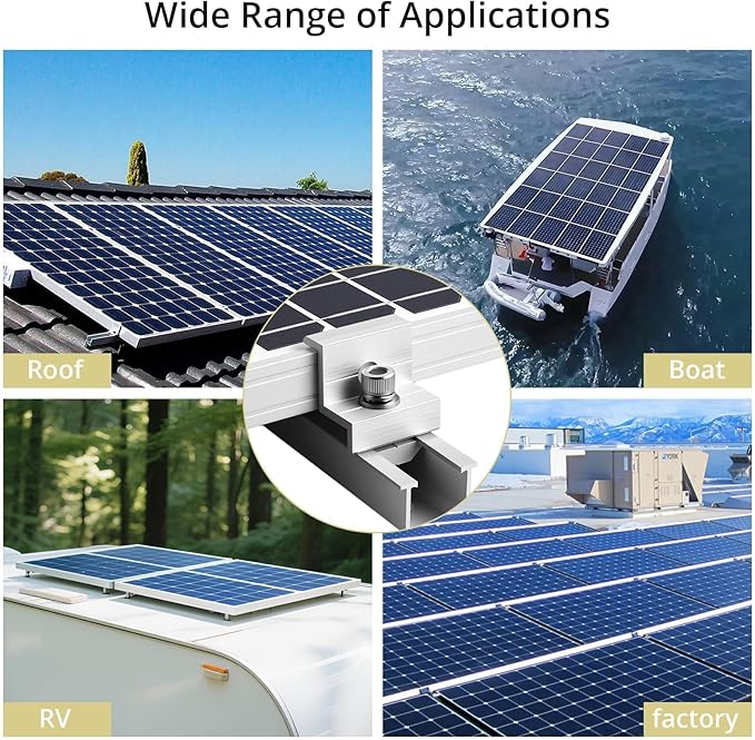 Anbte Solar Panel Mounting Brackets, Included 10 x 4.72 in Rails + 4 end Clamps + 6 Center Clamps + 1 Wrench, Aluminum Solar Mounting Kit for 4 Panels, Waterproof, for Roof, RV, Boat, Silver