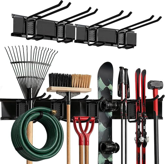 TIDYME Garage Wall Organizer | 32" Heavy-Duty Tool Storage Rack | Adjustable Double-Layer Hooks | 200 lbs Capacity | Carbon Steel Wall Mount Holder for Shovels, Rakes, Ladders & Power Tools