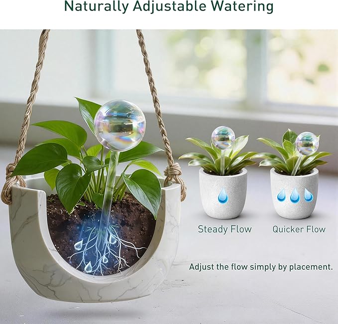 Soilagua Extra-Thick Clear Glass Plant Watering Globes, Rainbow Gradient Self Watering Globes, Automatic Plant Waterer, Self Watering Planter Insert Spikes Devices for Everyday or Vacation Use, 2-Pack