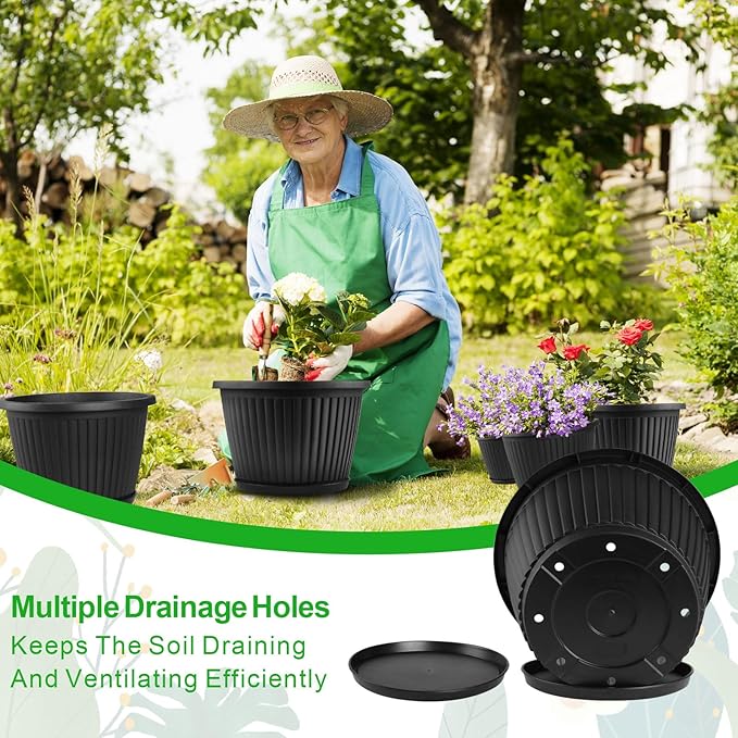 Fodetyff 16-inch-Plastic-Plant-Pots-with-Saucer, Flower Pots Containers for Indoor Outdoor Plants, Large Resin Planter with Drainage Holes and Saucers for Snake Plant Monstera