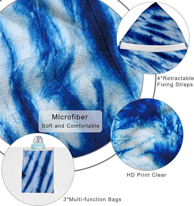Lounge Chair Towel Cover (Pack of 2), Tie Dye Style Chaise Lounge Cover, Beach Chair Covers with Pockets for Pool Beach Garden Courtyard Outdoor Trips, 85 x30 in, Royal Blue