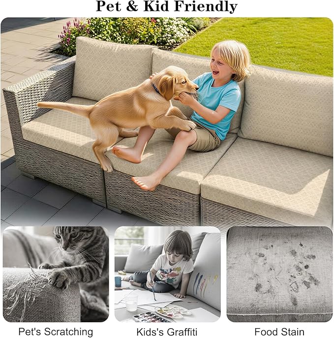 8-Piece High Elastic Outdoor Cushion Covers - Full Set Stretch Replacement Slipcovers for Seat & Back Cushions - Universal Fit for 4-Person Patio Sofa, Fits 20-27" Wide