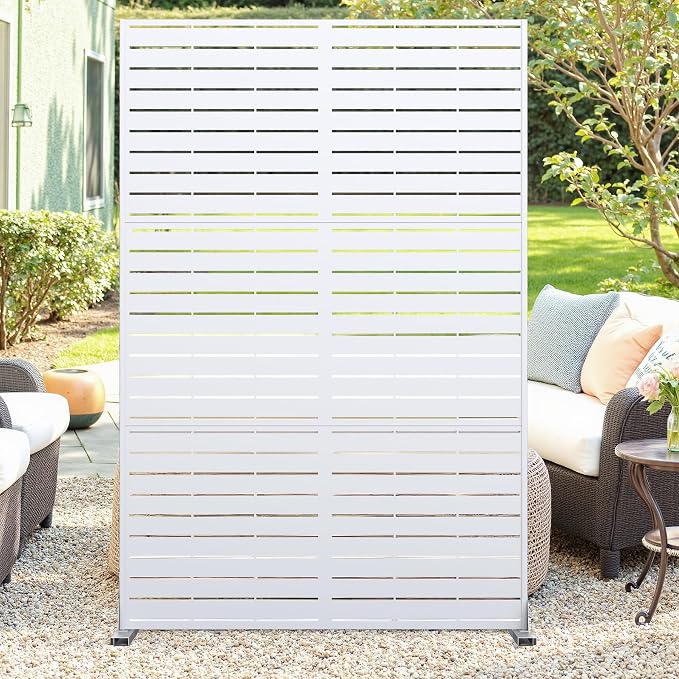 Metal Privacy Screen for Outdoor Freestanding Privacy Screens, 72" H x 47" W Decorative Wall Panels with Stand, Patio Balcony Screens for Outside Outdoor Divider Deck Porch Garden and Indoor