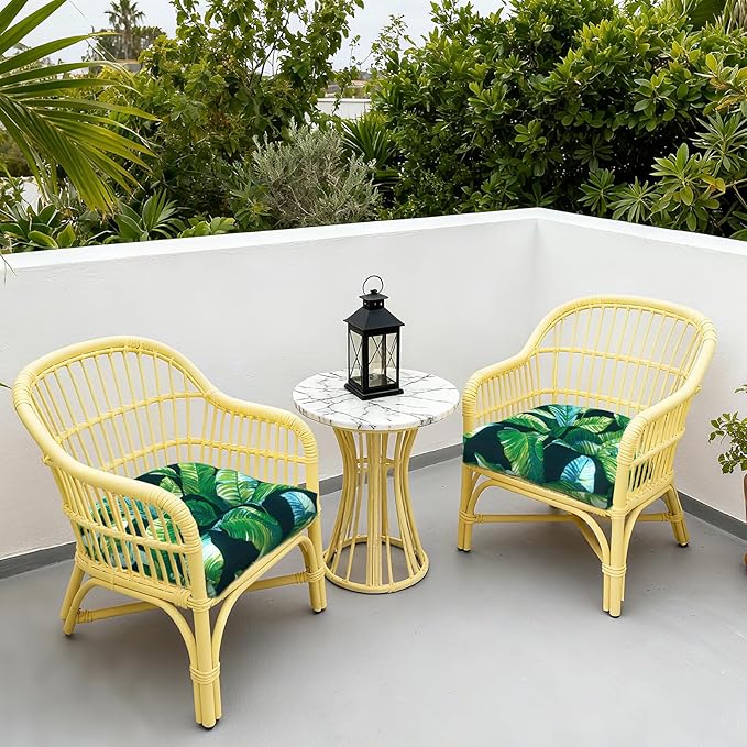LVTXIII Outdoor Seat Cushions Seasonal Tufted Chair Cushions, Patio Chair Pads for Dining Chairs, Office Armchairs and Garden Furniture Decoration (Round Back, 19”x19”x4”, Hanalei Lagoon, 2 Pack)