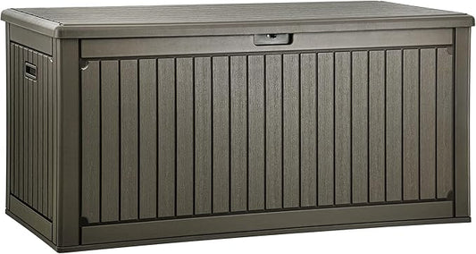 YITAHOME 320 Gallon Extra Large Deck Box, Double-Wall Resin Outdoor Storage Box with Flexible Divider for Patio Cushions Garden Tools, 1000lbs Load Capacity, Lockable & Waterproof (Light Brown)
