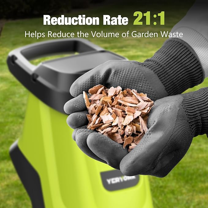 Yeryork Wood Chipper, 15-Amp 1.8" Cutting Diameter Electric Wood Chipper & Shredder with 50L Collection Bag, Efficient Mulcher for Easy Clean up Ideal for Yard Waste and Branches