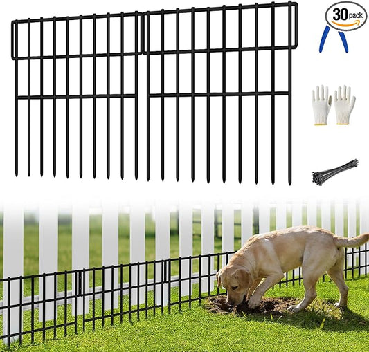 ULIOK 30 Panels Garden Fence Animal Barrier, Animal Barrier Fences No Dig Fence, 42.5ft(L) x 13in(H) Dog Fencing Rabbit Fences, 1.5in Spike Spacing Rustproof Metal Fences Border for Outdoor Yard