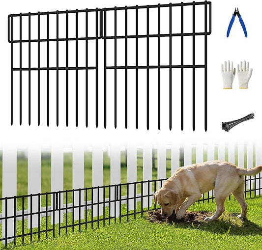 ULIOK 46 Panels Animal Barrier Fence, Garden Fence Animal Barrier, No Dig Fencing, 65.2ft(L) x 13in(H) Dog Fencing Rabbit Fences, 1.5in Spike Spacing Rustproof Metal Fences Border for Outdoor Yard