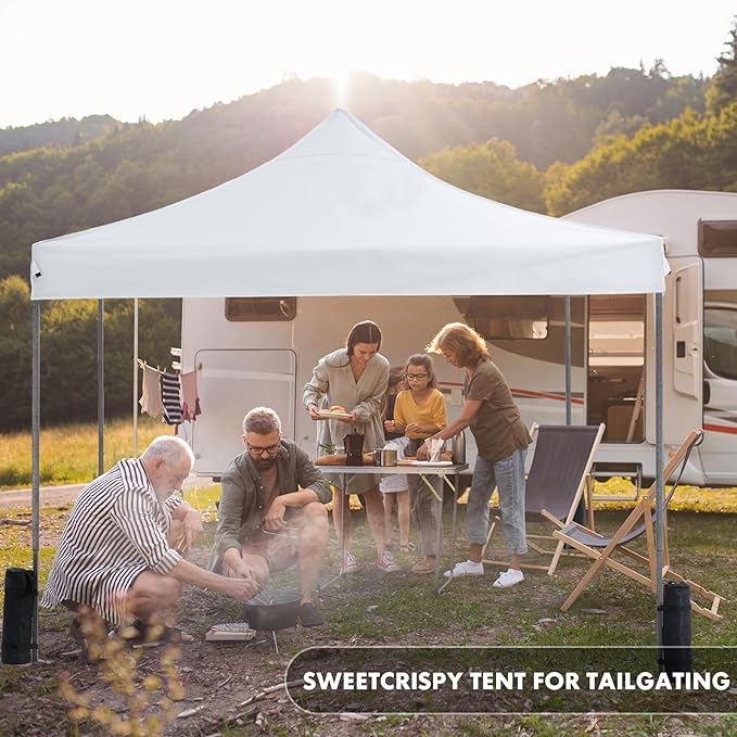 OLIXIS 10x10 Ft Pop Up Canopy Tent, Waterproof Portable Outdoor Shade Canopy with Sand Bags for Beach, Backyard Parties & Events, Pure White