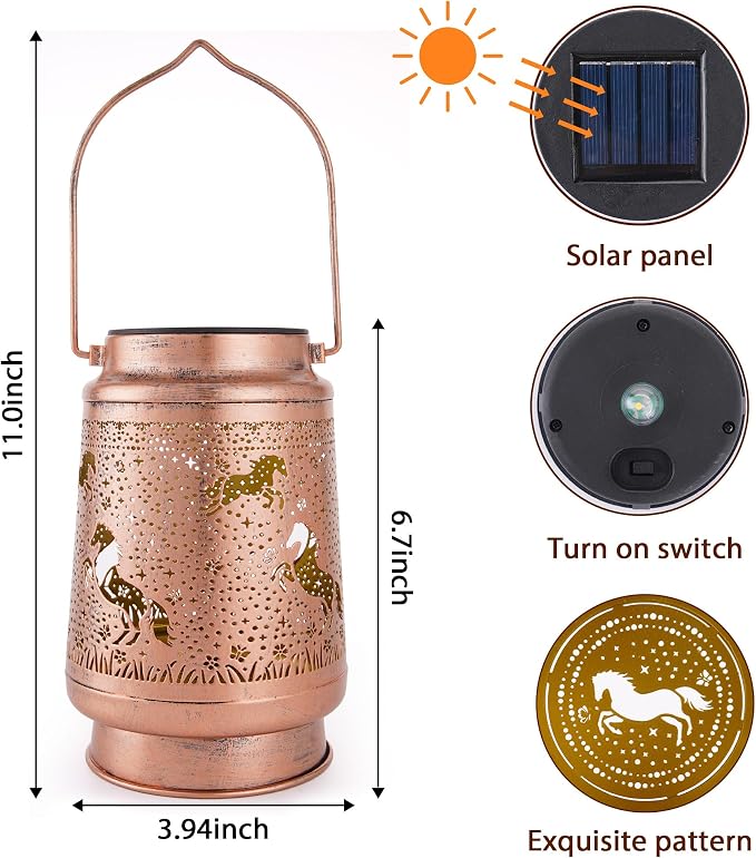 Horse Solar Lanterns Outdoor Waterproof, Gifts for Women Girls Horse Lovers Hanging Solar Lights for Outside, Decorative Light for Garden Patio Porch Yard Decor