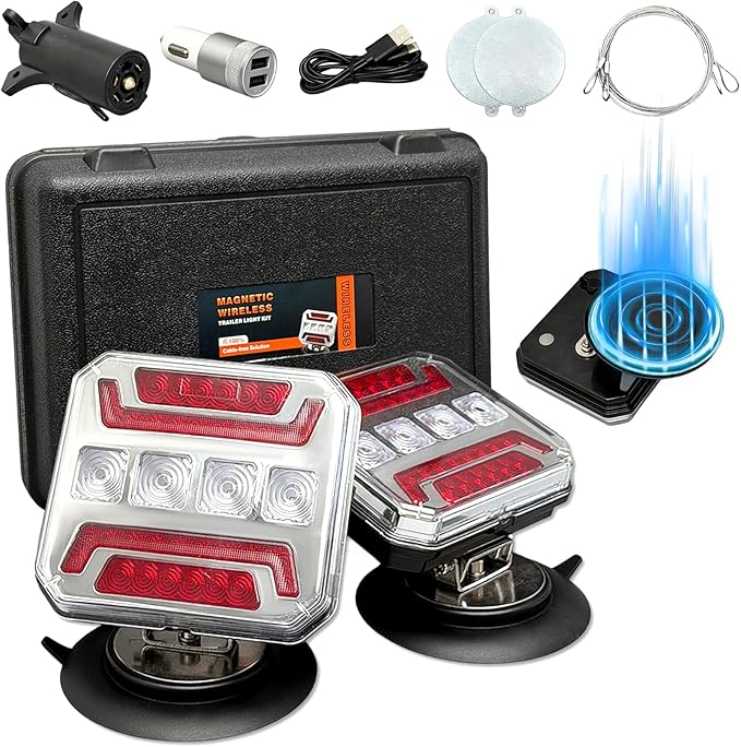 Wireless Trailer Lights, 2026 NEW 110° Rotatable Magnetic LED Trailer Lights with Reflectors, 2 Mounting Options, IP67 Waterproof, Rechargeable Tow Light for Boat RV Camper Caravan