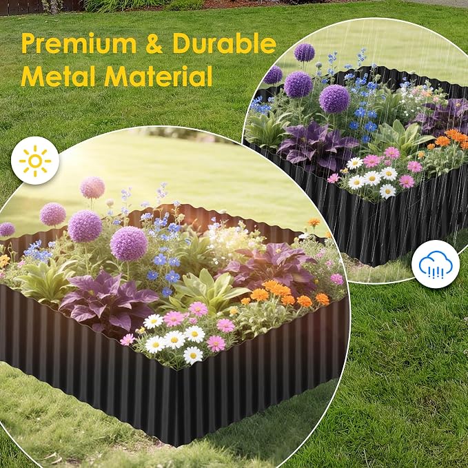 Vehipa Corrugated Garden Edging for Landscaping, 6" x 90 Ft Metal Garden Landscape Edging for Flower Bed, Lawn Edging Border Landscape Border for Garden, Yard DIY (Black)