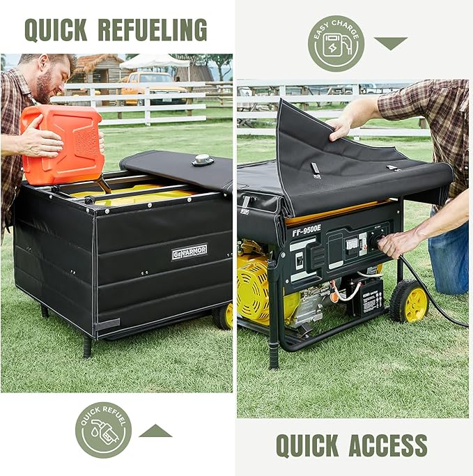 GenArmor Generator Covers While Running, 100% Waterproof Heavy Duty Tarps Generator Tent, Portable Outdoor Generator Enclosure for Most 4000w~13000w Generators, Black, Windproof Kit Version