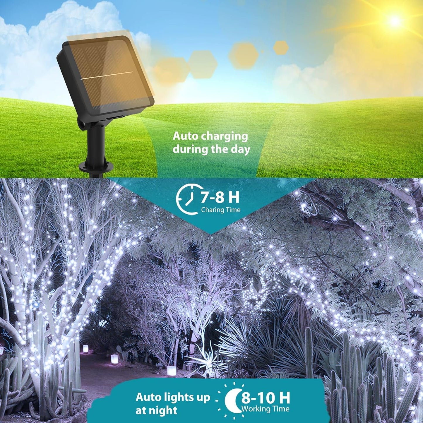 kolpop 6 Pack Solar Fairy Lights Outdoor, 32FT 80LED Solar Powered Twinkle Light Waterproof, 8 Mode Copper Wire Solar Tree Lighting for Outside Garden Yard Decorative (Cool White)