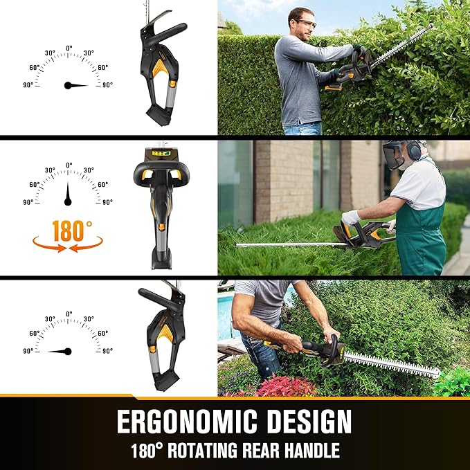 HEINPRO Cordless Hedge Trimmer 22-Inch Compatible with DEWALT 20V MAX Battery, Electric Hedge Trimmer Cordless, Bush Trimmers for Garden, Battery Powered Hedge Trimmers, Black (Tool Only)