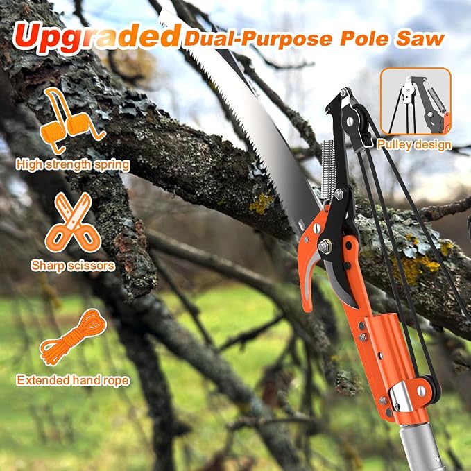 LAANPOLE 26FT Reach Tree Trimmer, Manual Pole Saw with 5-20FT Extension Pole, Tree Pruner Extendable for High Tree Branch Trimming Pruning Cutting