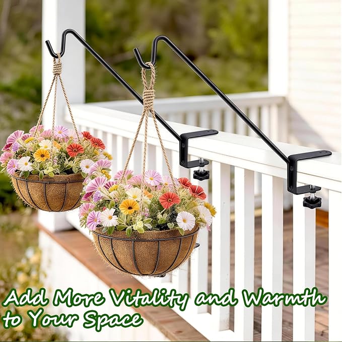 11 Inch Deck Railing Plant Hanger,2 Pack Deck Hooks Hanger for Railing Heavy Duty,Solid Iron Shepherds Hook for Deck Railing & Bird Feeders for Outdoors,Plant Hanger Bracket for Balcony,Porch