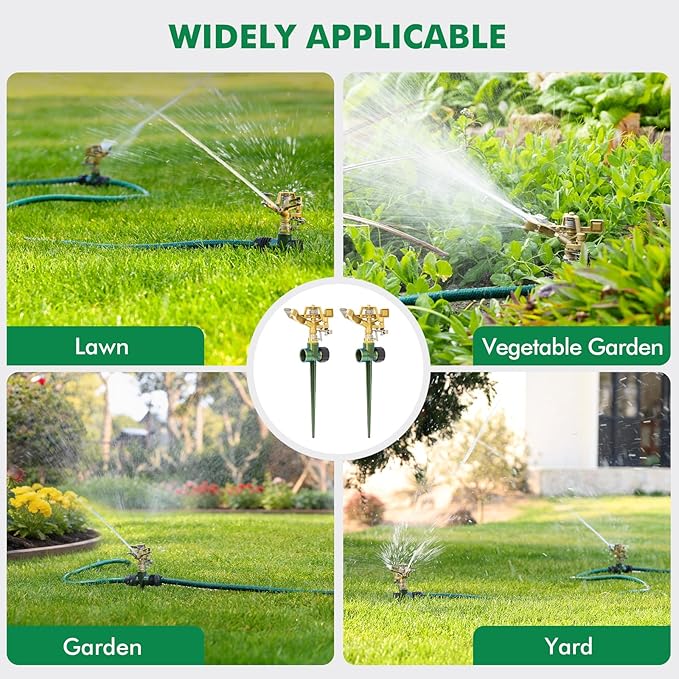 RESTMO Heavy Duty All-Metal Impact Sprinkler, Zinc Alloy Lawn Sprinkler Head on Sturdy Spike Base, 360° Adjustable Coverage Nozzle for Large Area Irrigation