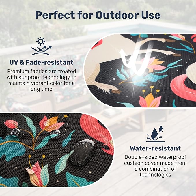UNIKOME Outdoor Seat Cushions 22 X 22 Inch - Water-Resistant & Fade Resistant, Removable Cover Patio Furniture Cushions for Chair, Sofa, Couch, Wicker, Unicorn