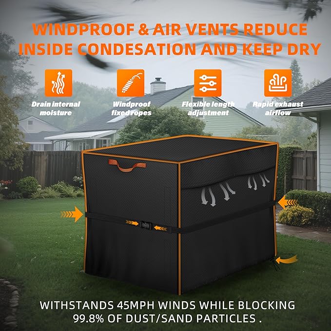 Outdoor Generators Cover 30x30x26 inch, Waterproof & Heavy Duty Cover & Windproof for Most Generators 5000-1500 Watt, Black