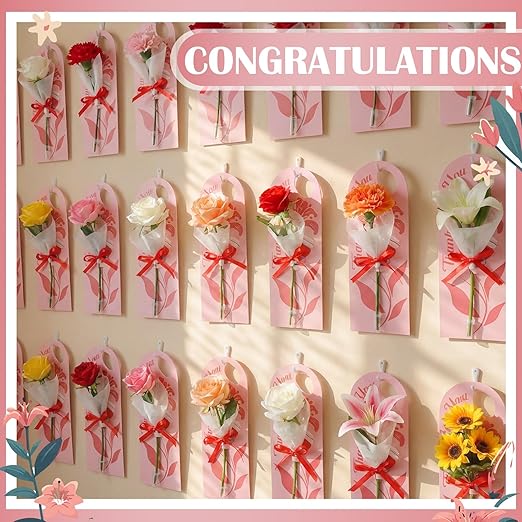 Eaasty 24 Set Nurses' Day Themed Single Lily Card Sleeve Gift Packaging Flower Holder with Floral Water Tubes Ribbon and Tissue Paper for Flower Packing