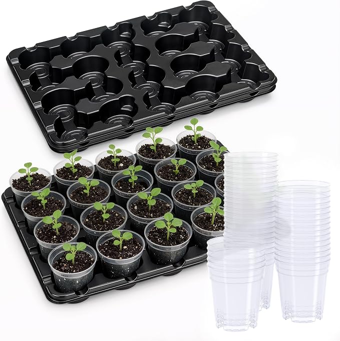 homenote 3 Inch Seed Starting Trays with Clear Nursery Pots, 2-Pack 20-Cell Seedling Starter Trays & 3" Nursery Pots 40 Pcs with Drainage, Plant Starter Germination Trays for Indoor Outdoor Growing
