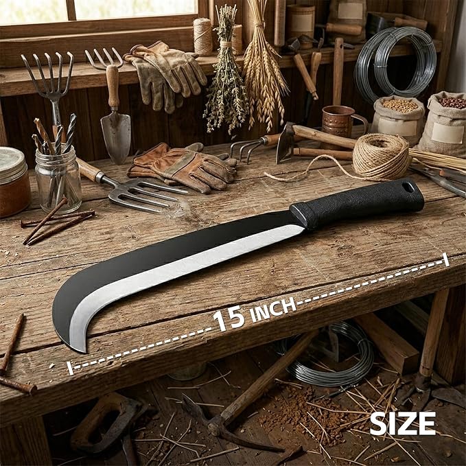 Sickle Machete for Yard Work Machetes for Cutting Trees Billhook Brush Clearing Sickle Garden Tool Brush Axe Harvest Knife Heavy Duty Machete with Curve Blade Grass Sickle for Gardening,Weeding