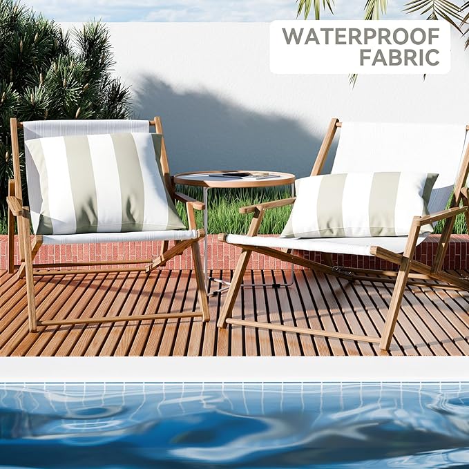 Western Home Pack of 2 Outdoor Waterproof Striped Throw Pillow Covers Beige Grey Decorative Pillowcases Garden Modern Cushion Cases for Patio Tent Balcony Couch Sofa 20x20 Inch