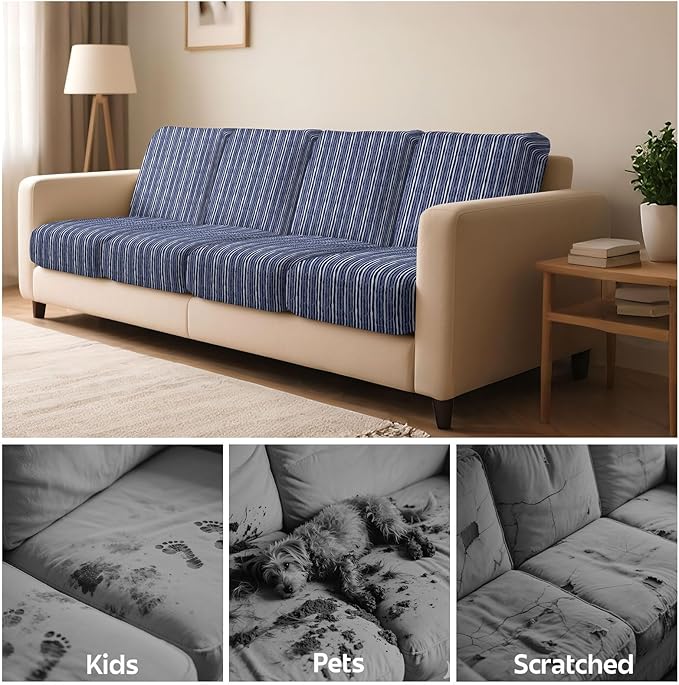 pickyNproud 8Pcs Patio Cushion Covers Stretch Outdoor Couch Cushions Slipcovers Replacement Washable Furniture Protector with Elastic Bottom Sofa Chair Seat Cover, Navy