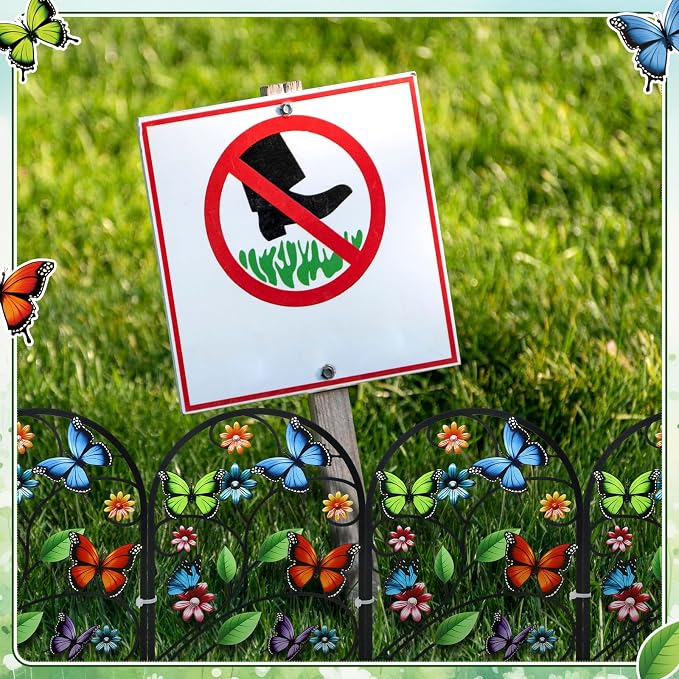Yaocom 12 Pack Butterfly Decorative Garden Fence 16.5''H x 11.8''W Animal Barrier Border Butterfly Flower Design Metal Arch Garden Fence Border for Spring Outdoor Patio Yard Landscape Decoration