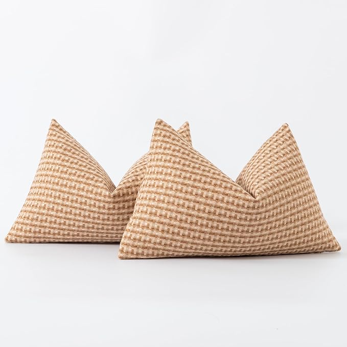 Kevin Textile Outdoor Waterproof Throw Pillow Covers Pack of 2 Farmhouse Decorative Cushion Covers for Garden Patio Tent Balcony Bench Couch Sofa 12x20 Inch, Light Brown