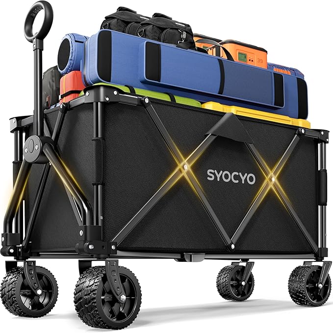 Wagon Carts Foldable 420LBS Weight Capacity Collapsible Wagon with Big All-Terrain Wheels, Heavy Duty Beach Wagons Cart with Cup Holders for Camping, Garden, Sports, Grocery