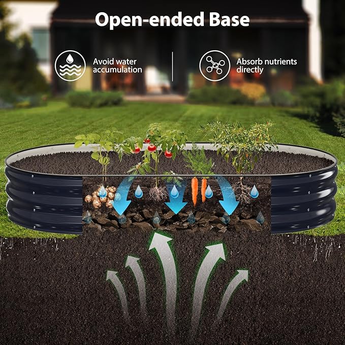 Winpull Raised Garden Bed Kit, 6x3x1 ft Galvanized Planter Box Outdoor with Safety Edging, Large Metal Raised Beds for Gardening Vegetables Flower Herb (Navy Blue)