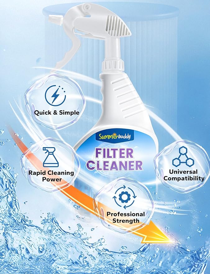 SUMMERBUDDY Spa Filter Cleaner - Fast-Acting Spray for Instant Hot Tub & Pool Filter Cleaning, Prolongs Filter Life, No Soaking Required, Pool Cartridge Filter Cleaner, 32 oz