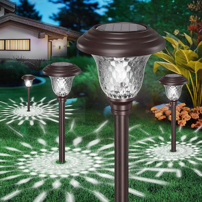 8 Panels 32in(H)×10ft(L) Decorative Garden Fence+8 Pack Solar Pathway Lights