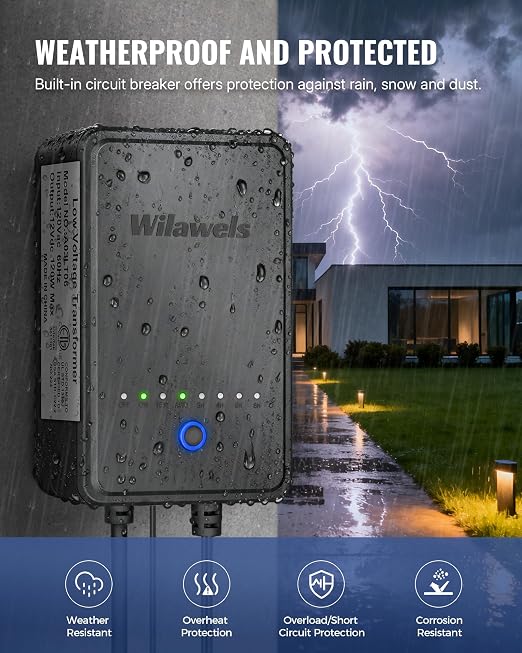 120W Low Voltage Landscape Transformer, Weatherproof Outdoor Low Voltage Transformer, 120V AC to 12V DC, Landscape Lighting Transformer with Timer and Photocell Sensor, ETL Listed A03LT06