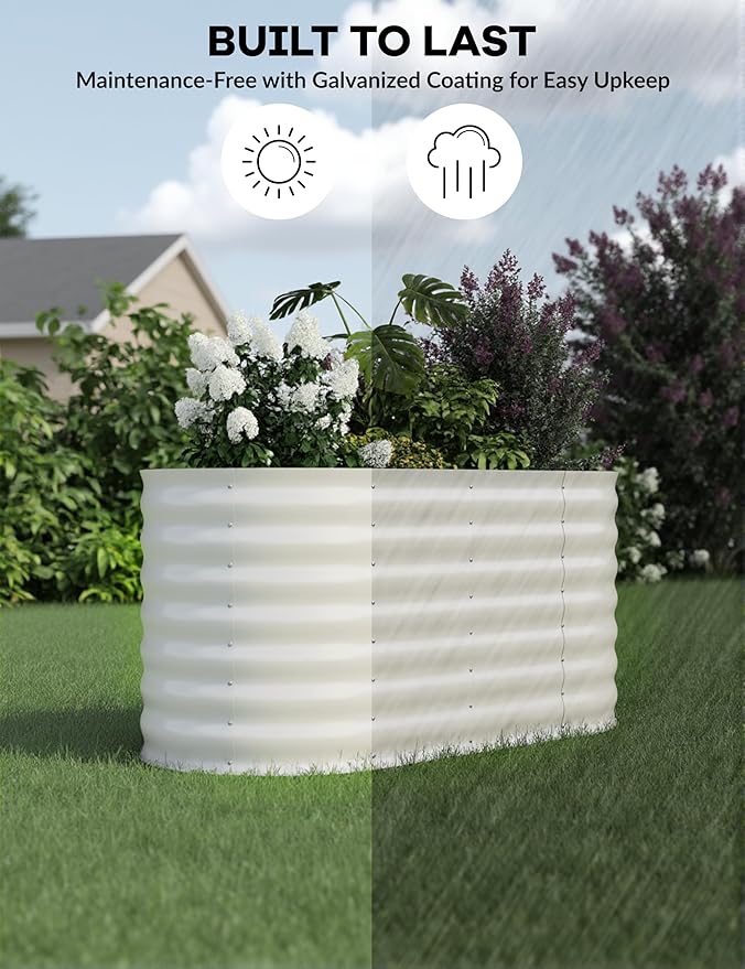 GarveeLife 4x2x2 ft Galvanized Raised Garden Bed - 24 in Tall Metal Planter Box for Vegetables, Flowers, Herbs, Rust-Resistant Outdoor Garden Box, Easy Assembly Raised Beds for Gardening, Beige