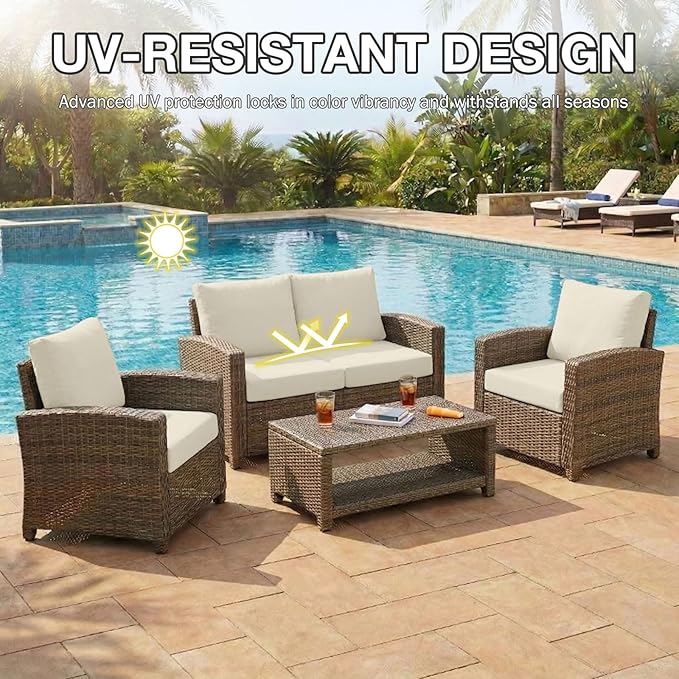 hyha 14Pcs Patio Cushion Covers, Stretch Outdoor Couch Cushion Covers Replacement, Washable Outdoor Chair/Sofa Slipcovers for Patio Furniture Cushions Protector with Elastic Bottom(Beige,Cover Only)