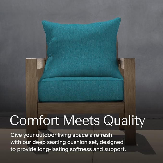 Honeycomb Outdoor Heritage Deep Seat, 24 x 23, Textured Solid Teal Chair Cushion with Removable Cover, for Patio Furniture